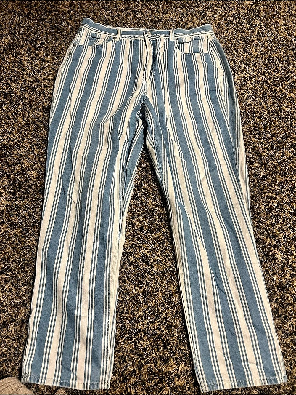 American Eagle Striped Wide Leg Pants in Blue & White